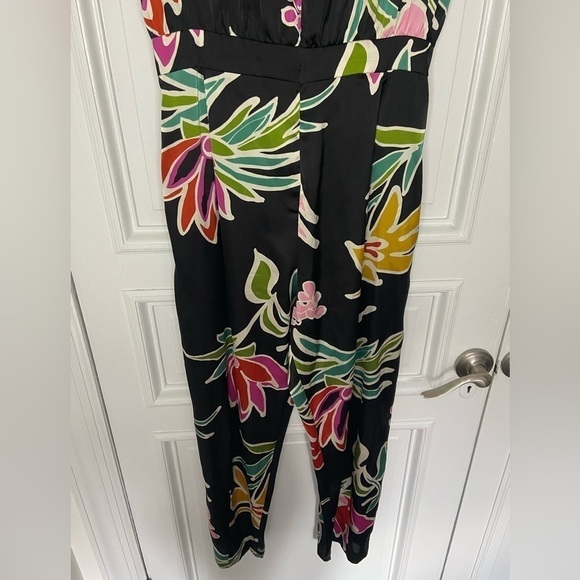 Zara Satin Black Floral Pink Colorful Formal Short Sleeve Zipup Jumpsuit Office - Picture 9 of 16
